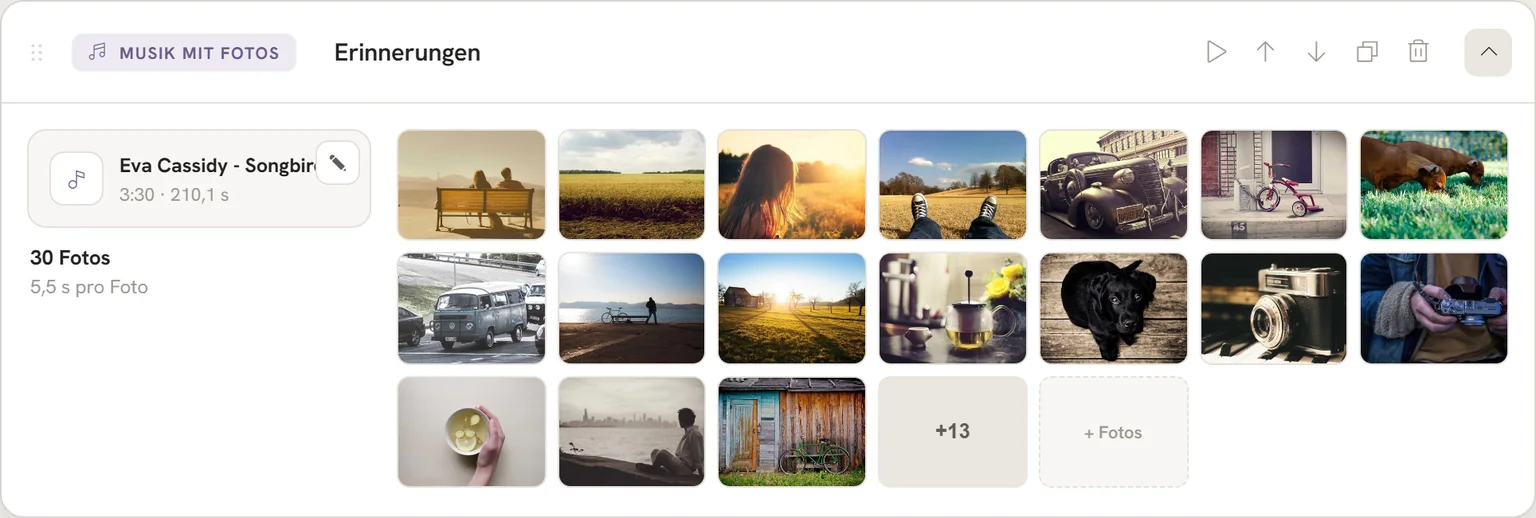 Block Musik mit Fotos im Tool mit automatischer Zeit pro Foto