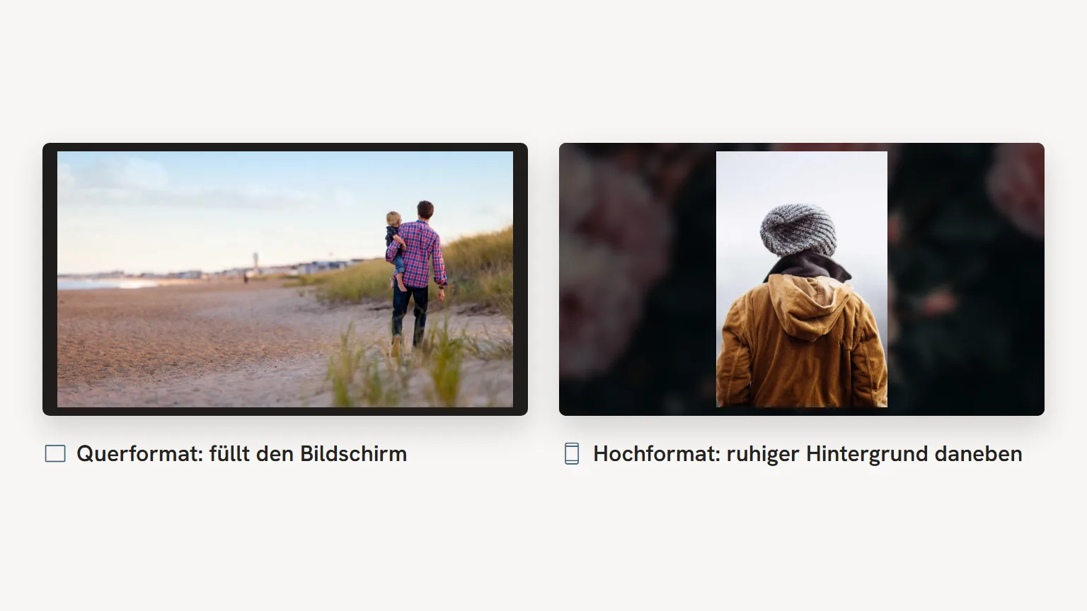 Foto im Hochformat und Foto im Querformat nebeneinander in einer Trauerfeier-Präsentation in 16:9